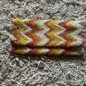 Moyna Beaded Clutch Satin Lining Orange, Yellow, And White Evening Bag, Zipper